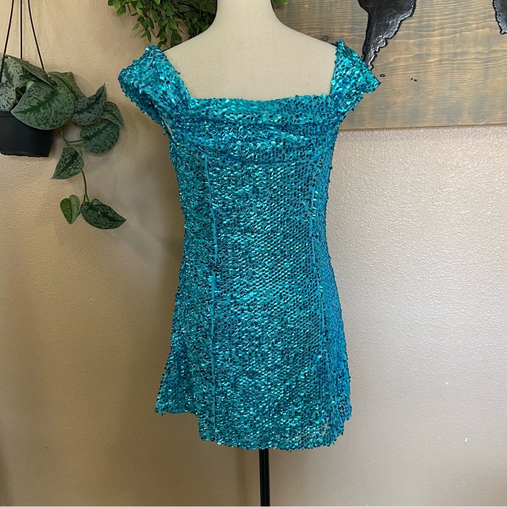NWOT Lulus Glittering Nights Aqua Blue Sequin Off-the-Shoulder Mini Dress - Picture 4 of 9